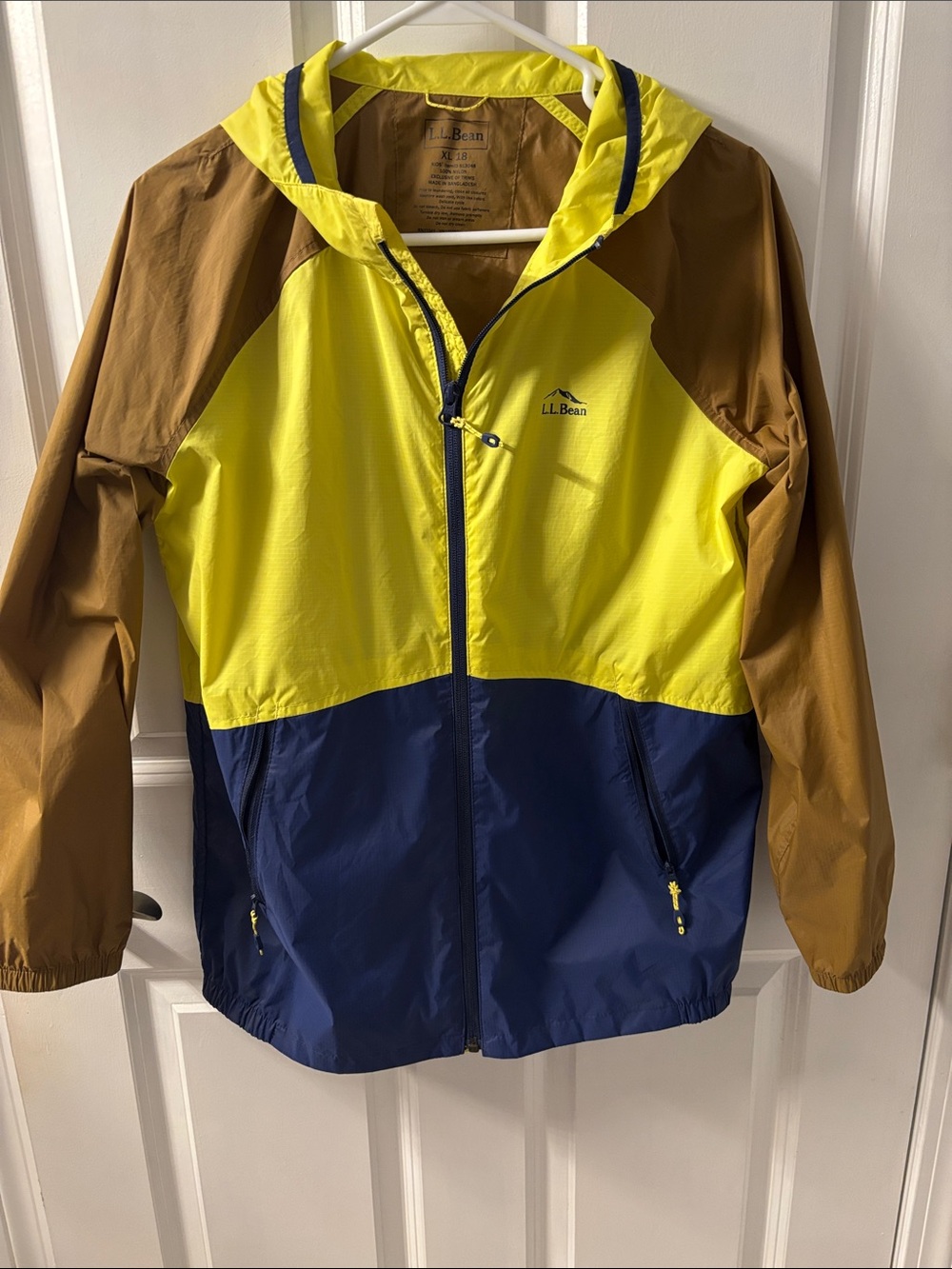 L.L. Bean Kids' Yellow, Brown & Navy Colorblock Rain Jacket